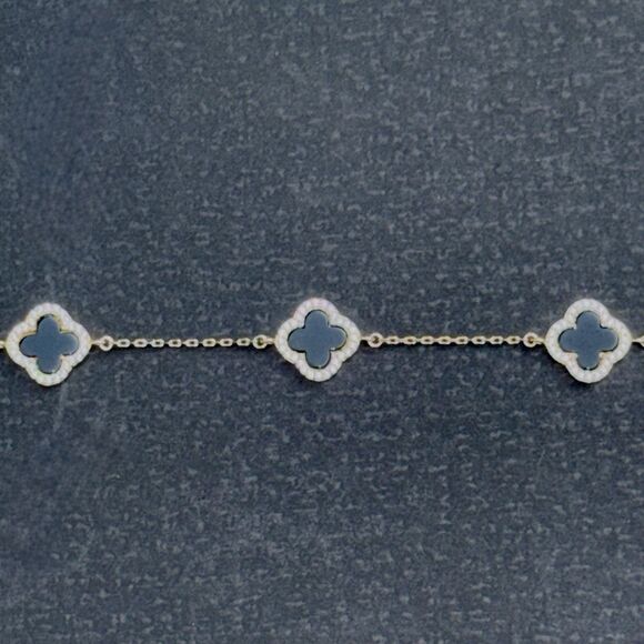 NWT Rachel Zoe Black Onyx Clover Bracelet 18K Gold Vermeil over Sterling Silver - Picture 5 of 6